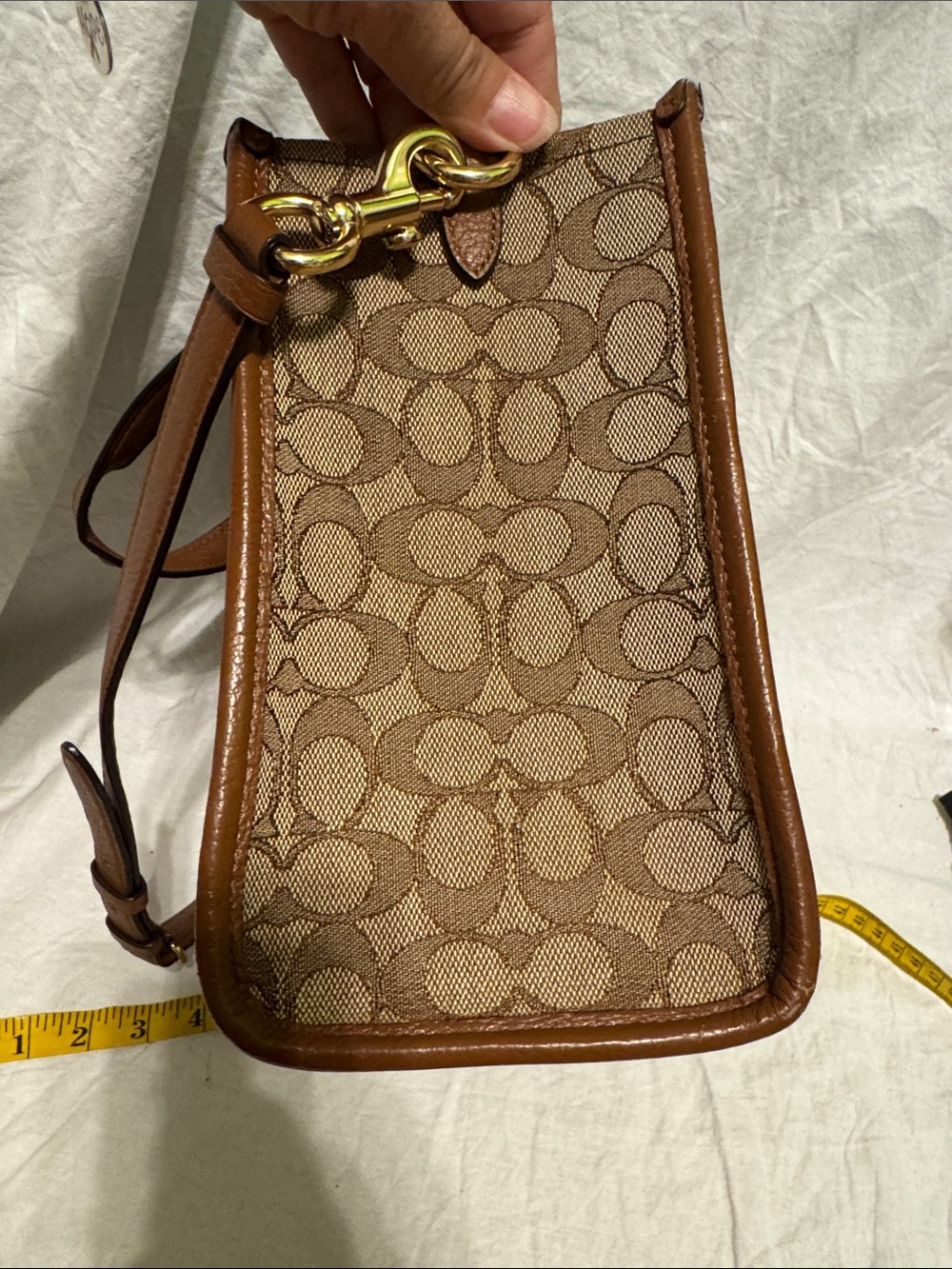Coach Brown Signature Tote with Multicolor Center Stripe - Picture 4 of 9